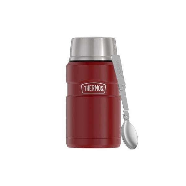 Termos na jedzenie z składaną łyżką i kubkiem - rustic red